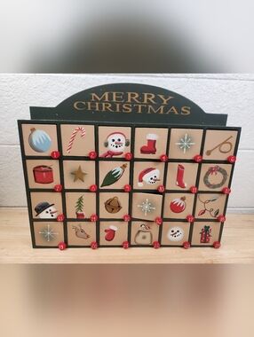 Merry Christmas Countdown Advent Box Primitive Vintage Like Calendar Santa